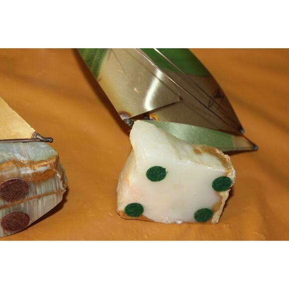 Vintage Pair Brass Metal Steel Onyx Sailboat Sculptures DeMott And Mario Jason - Picture 14 of 16